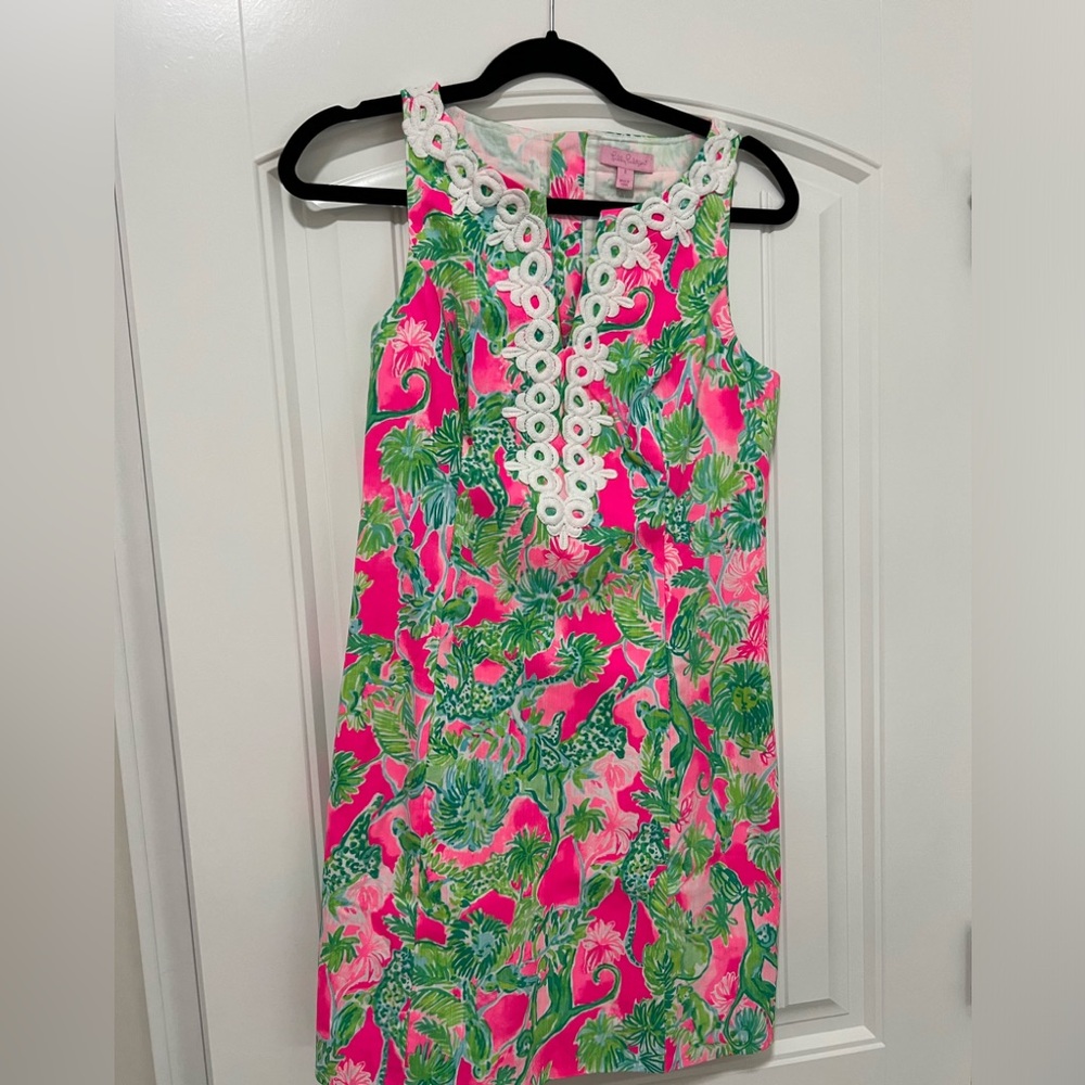 Lilly Pulitzer Gaby Palm Print Mini Dress Women’s Size 2 Embroidered Tank Dress